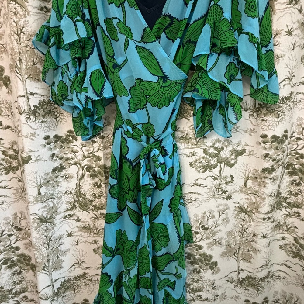 cabi Blue Maxi Dress with Green Floral Design